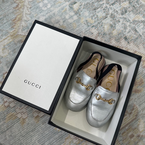 Gucci Girls Silver Horsebit Slingback Slides Size 24 - Picture 5 of 6